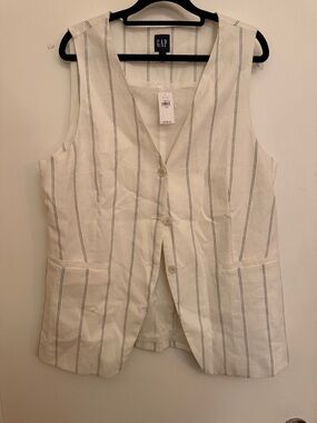 GAP Linen Blend Pinstripe Vest Waistcoat L New Tailored Summer